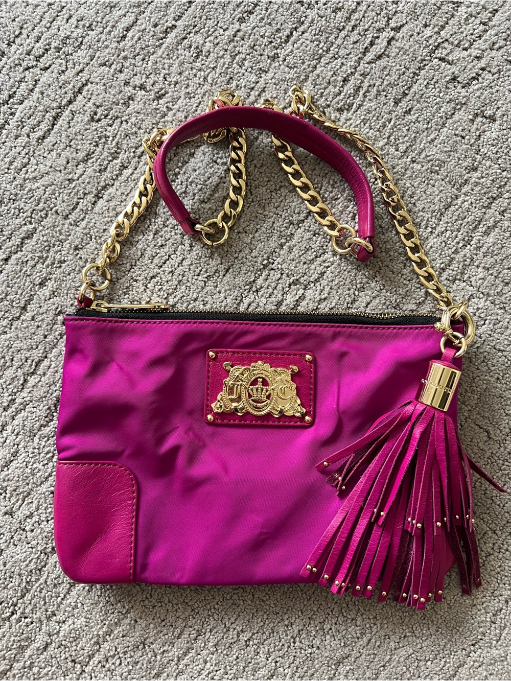 Juicy Couture Vintage Fuchsia Nylon Chain Strap Shoulder Bag with Leather Tassel
